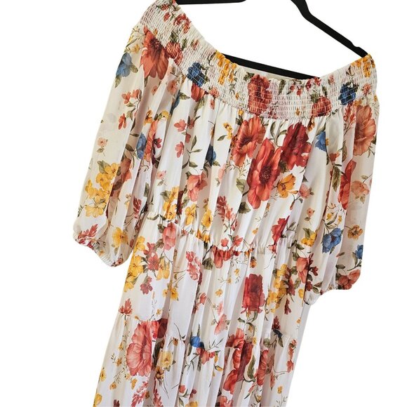 Forever 21 + Plus Size Floral Print Dress Sundress Maxi Off Shoulders 1X - Picture 4 of 10